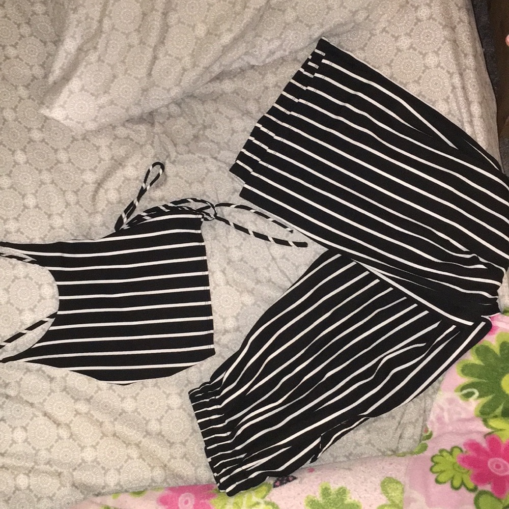 black & white striped 2 piece